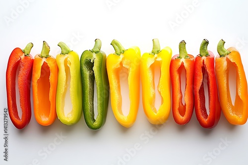 Thinly Sliced Bell Peppers Arranged in a Rainbow photo
