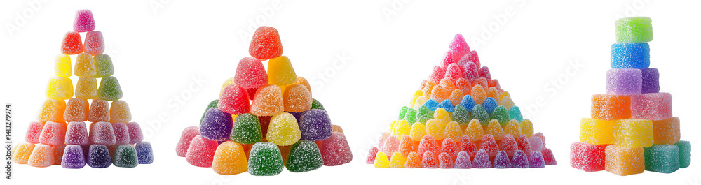 Colorful Pyramid of Sugar-Coated Gummy Candies on a Transparent Background Colorful Pyramid of Sugar-Coated Gummy Candies on a Transparent Background