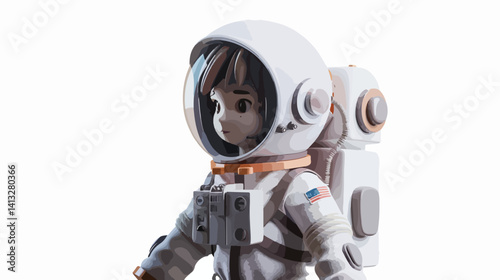 Cosmic Girl: A Young Astronaut Explores the Starry Void. 3D Rendered Illustration. Futuristic Space 