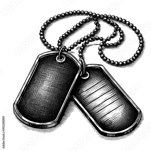 Military dog tags illustration in monochrome style  