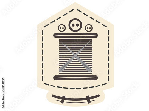 Sewing-themed badge with thread spool