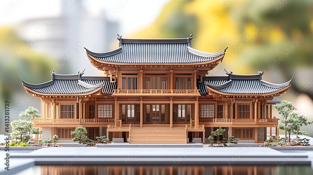 Fototapeta premium Asian architectural heritage wooden academy front high resolution picture