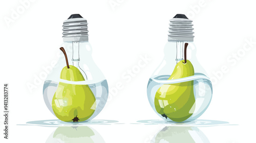 Submerged Serenity: Pear and Lightbulb in Water, Flat Vector Illustration art calm idea glass clean 