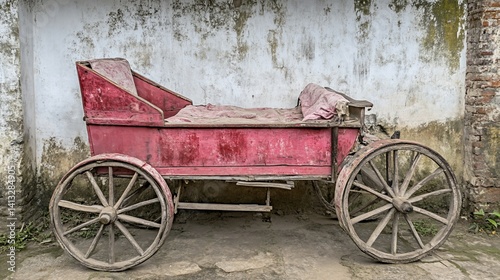 Vintage red horse-drawn carriage
