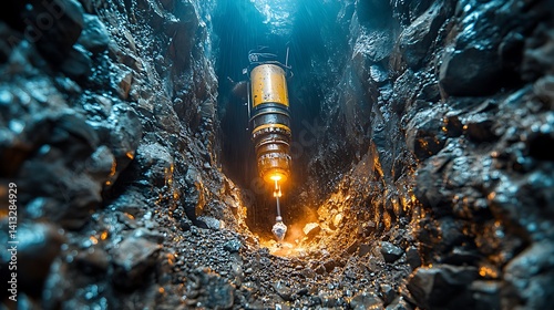 Underground Mining Operation With Drill Rig At Work Photo