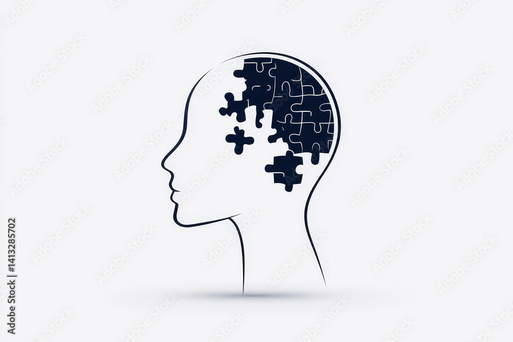 Human Head Profile Puzzle Pieces - Symbolizing cognition, problem-solving, mental health, memory, and the complexities of the human mind. A simple yet evocative Human Head Profile Puzzle Pieces - Symbolizing cognition, problem-solving, mental health, memory, and the complexities of the human mind. A simple yet evocative