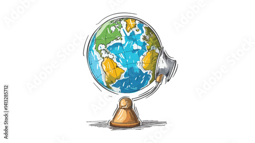 Global Announcement: Sketch Icon of a World with Loudspeaker news globe sound audio media media retro
