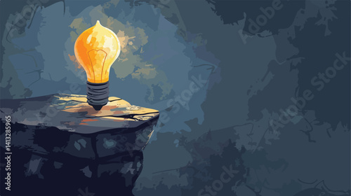 Illuminated Idea: Glowing Lightbulb on Rustic Stone, Vector Graphic Design Element rock clean energy