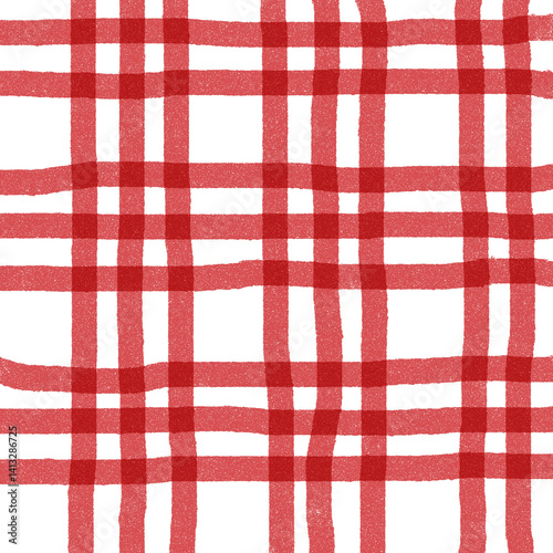Red Plaid Tartan Check Gingham Hand Drawn Background Pattern Overlay