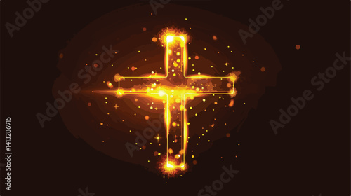 Radiant Glowing Cross: Spiritual Symbol, Hope, Faith, Light, Dark Background, Flat Design, Vector   