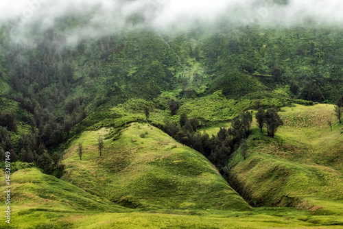 Fog over dramatic landscape, Bromo Tengger Semeru National Park, East Java, Indonesia