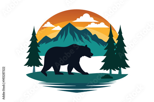 Grizzly Bear walking in the Mountain
