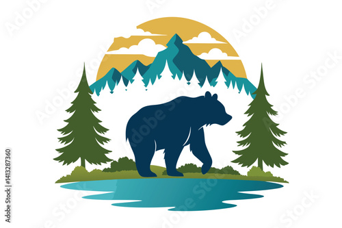 Grizzly Bear walking in the Mountain