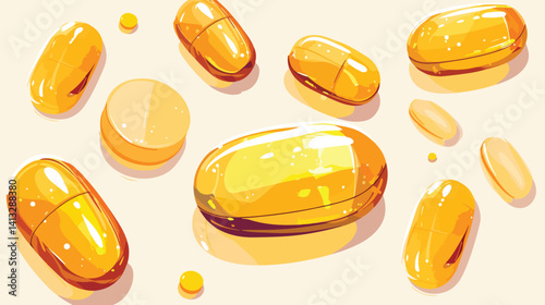 Radiant Gold Collagen Capsules: Luxury Health Supplement Vector Illustration 3d gel pill icon shiny 