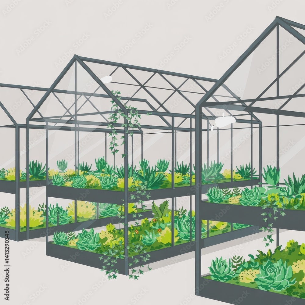 Fototapeta premium Vibrant Greenhouse Full of Succulents