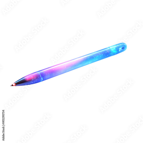 A beautiful blue glass pen with white background 