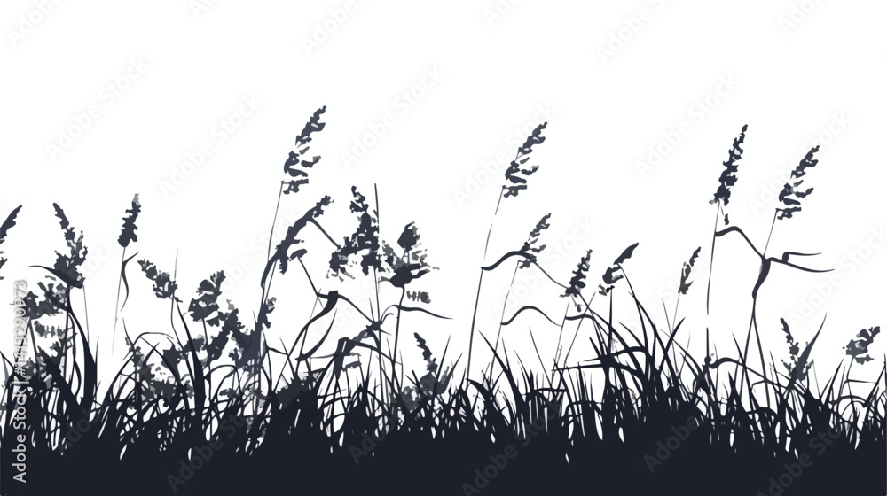 Obraz premium Hand-drawn Silhouette of a Serene Grass Meadow at Sunset, Perfect for Nature-themed Designs and 