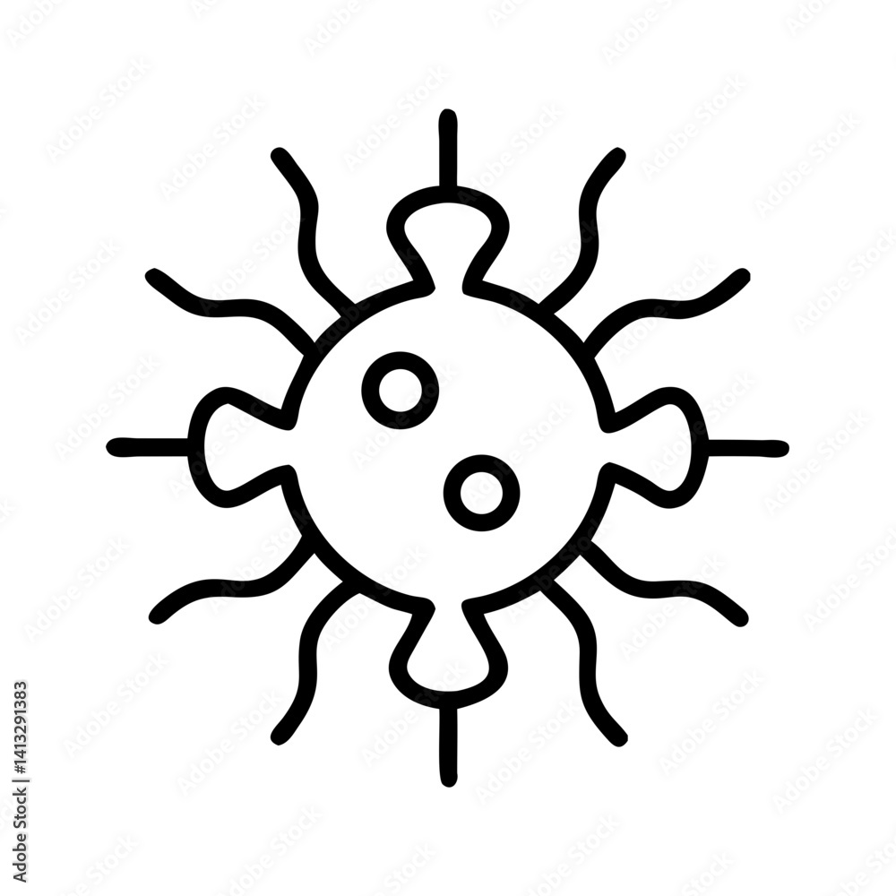 Minimalist black line icon of virus or bacteria microorganism, stylized pathogen symbol in contour style, isolated on white background Minimalist black line icon of virus or bacteria microorganism, stylized pathogen symbol in contour style, isolated on white background