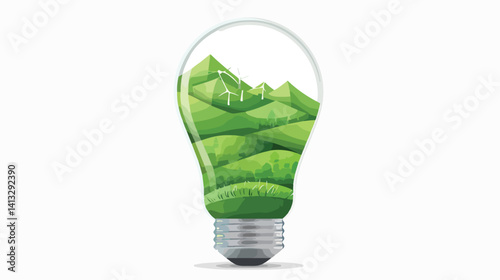 Green Hillscape in a Glass Lightbulb: Eco-Friendly Concept Illustration flat idea power clean fresh 