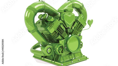 Eco-Friendly Green Heart Engine: Sustainable Power, 3D Render love care leaf shape clean fresh plant