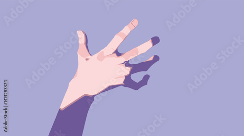 Abstract illustration of caucasian adult female hand on purple background flat vector illustration