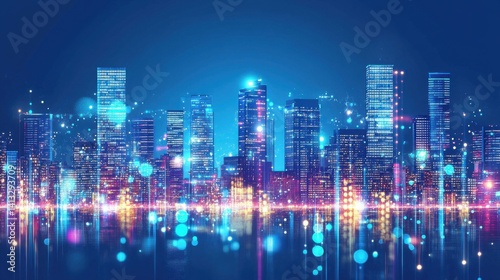Wallpaper Mural Vibrant Night Cityscape with Colorful Lights and Reflections Torontodigital.ca