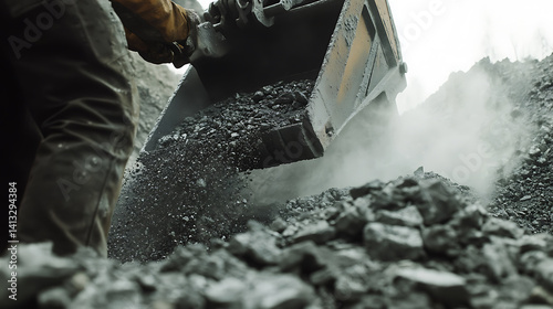 Mining worker operating a crusher machine at a mining site. Featuring crushing process and machinery operation