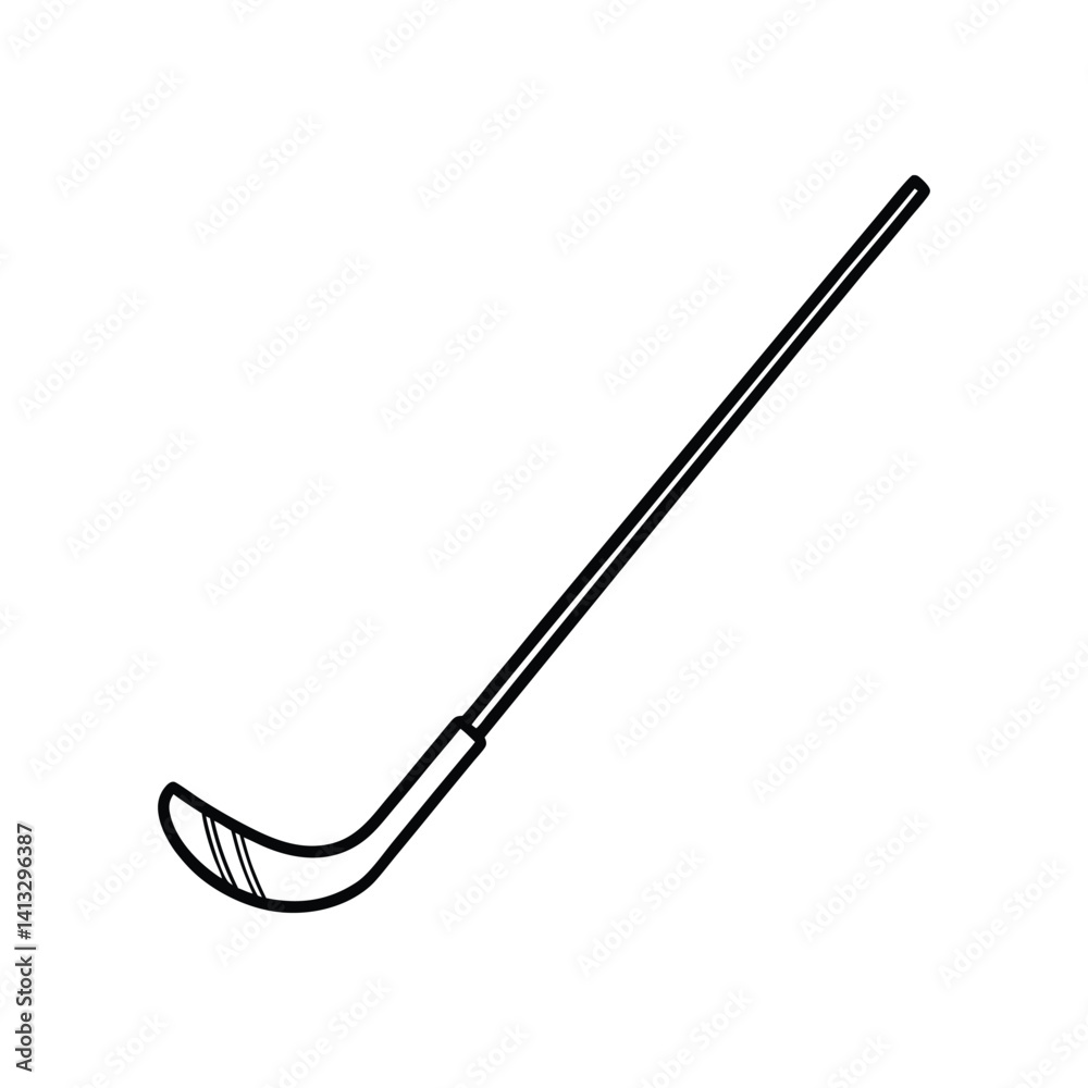 Fototapeta premium Minimalist black silhouette of crossed golf clubs with flat heads and simple handles, ideal for vector illustrations, sports logos, or golfing equipment branding related to tournaments and recreation.