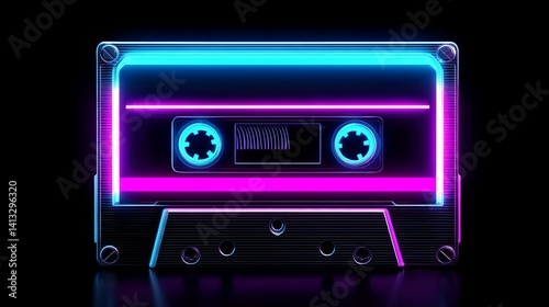 Neon Cassette Tape: 90s Retro Audio - Nostalgic 90s vibe, vibrant neon colors, retro music technology, audio cassette tape, vintage aesthetic