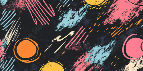 Obraz na płótnie Abstract colorful background in doodle and sloppy strokes style. Hand drawn strokes, dots, lines and shapes. shabby grunge texture. flat. banner for design. dark background w salonie