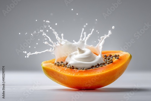 Papaya Splash Cream Delight - Creamy delight, vibrant papaya, refreshing splash, tropical fruit, healthy indulgence