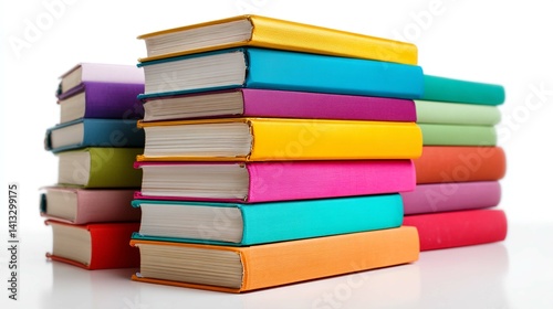 Wallpaper Mural A colorful collection of stacked books in various hues, arranged against a white backdrop. Torontodigital.ca