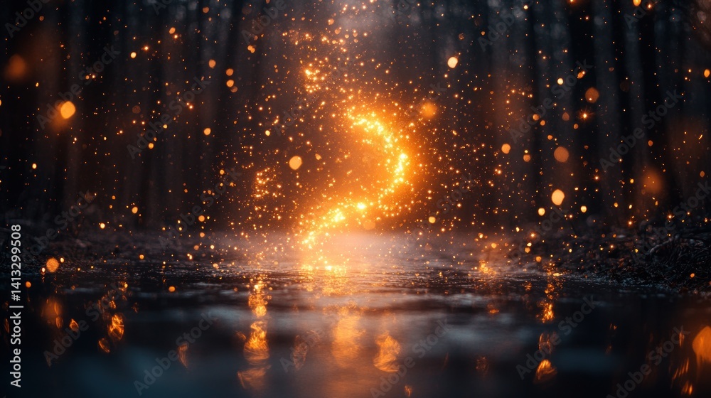 Fototapeta premium Enchanted Forest Night: Sparkles and Reflections