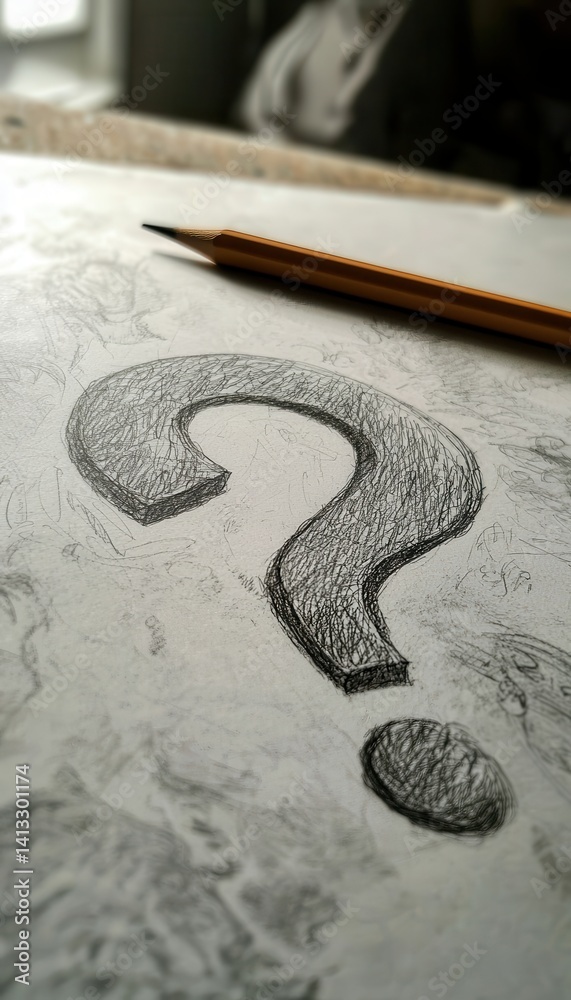 Question Mark Sketch in Soft Natural Light for Creative Design and Inspiration
