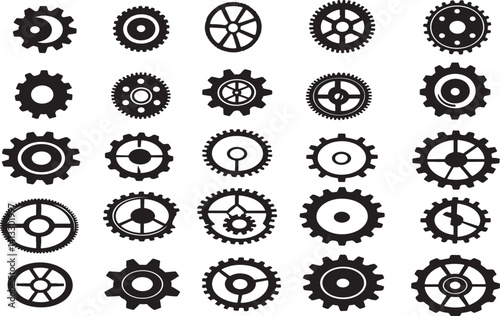 Gear solic icon set black and white 