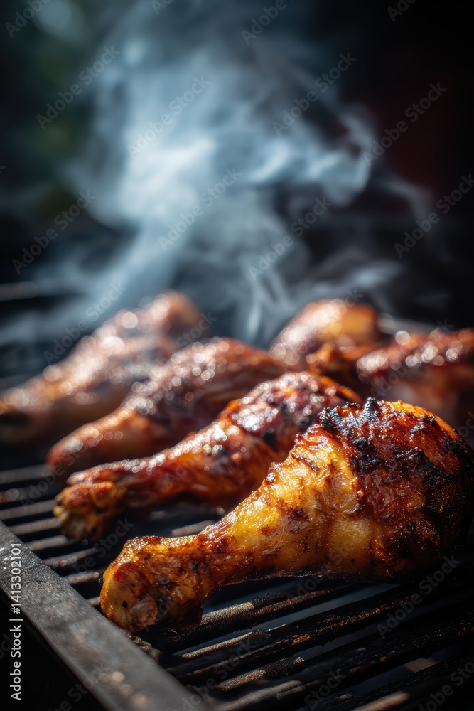Grilled Chicken Drumsticks with Crispy Skin and Smoky Aroma for Barbecue Season