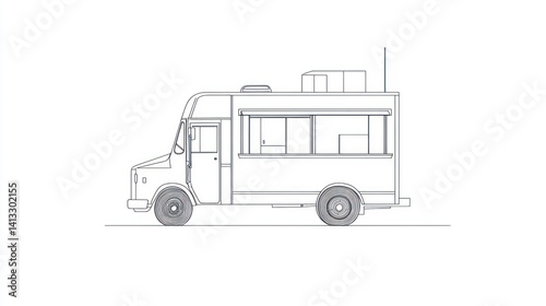 Outline of food truck, side view, blank background.  Possible use Illustration for design or education