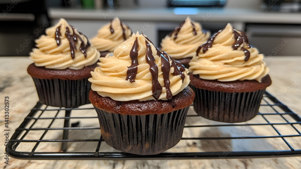 Delicious Chocolate Cupcakes with Creamy Frosting and Chocolate Drizzle Delicious Chocolate Cupcakes with Creamy Frosting and Chocolate Drizzle