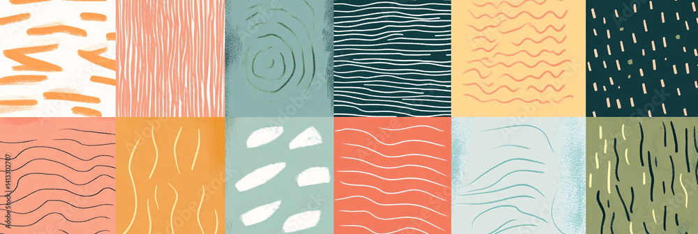 Collection of different backgrounds with simple and funny patterns. Abstract colorful tiles with flat texture. Flat illustration in doodle style