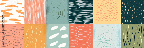 Obraz na płótnie Collection of different backgrounds with simple and funny patterns. Abstract colorful tiles with flat texture. Flat illustration in doodle style w salonie