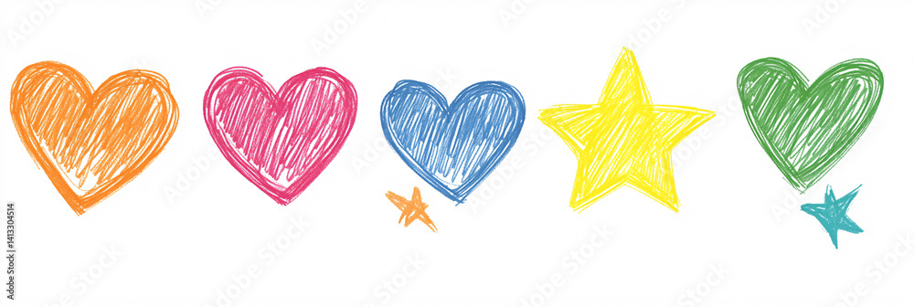 Collection of hand drawn colorful charcoal doodles and squiggles in a childish style. Collage and design elements. colorful pencil drawings. flat