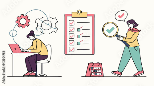 Business Woman Task Management Planning With Gears And Calendar For Work Efficiency And Productivity