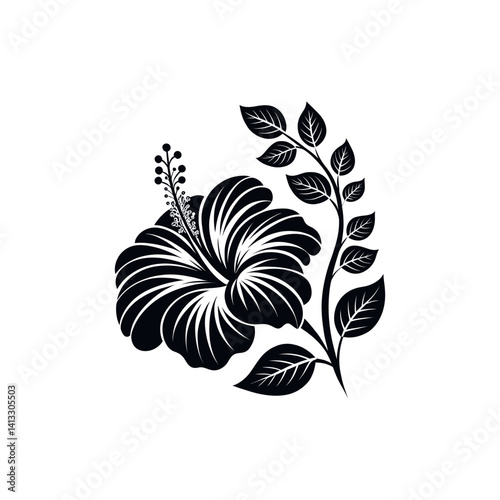 Hawaiian flower silhouette logo vector line art logo design outline