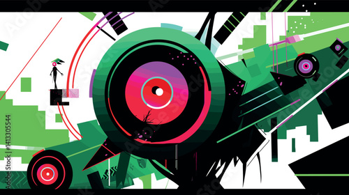Abstract geometric art with vivid colors and shapes flat vector illustration
