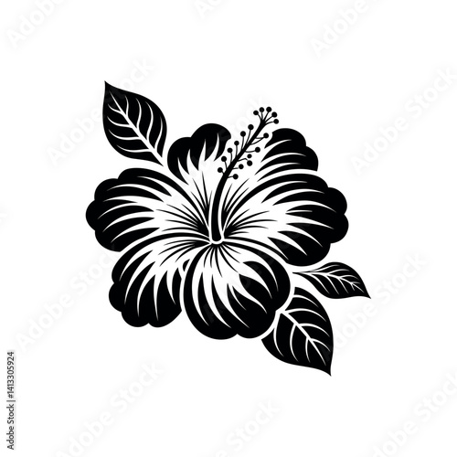Hawaiian flower silhouette logo vector line art logo design outline