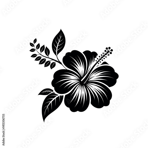 Hawaiian flower silhouette logo vector line art logo design outline
