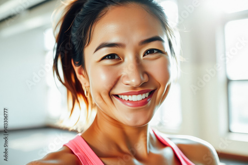 Obraz na płótnie Smiling Woman Portrait Studio shot in gym w salonie