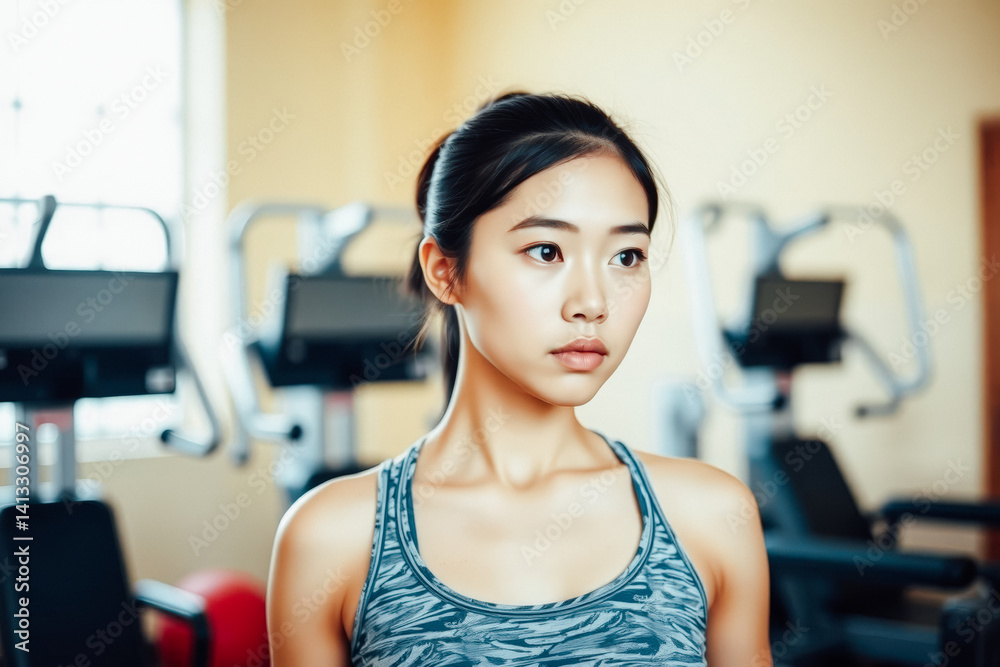 Focused Fitness Woman in Gym