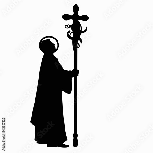 Silhouette of a ceremonial staff during Feast of the Apostle Santiago, symbolism