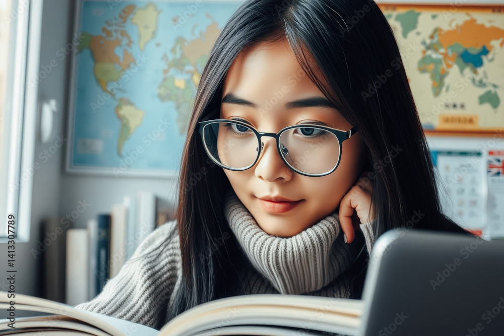 Focused Student Reading a Book